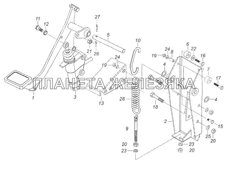 5460-1602008 Педаль сцепления с кронштейном и главным цилиндром КамАЗ-65115, 65116 (Евро-4)