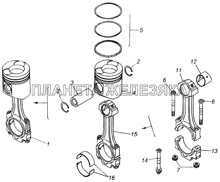 Поршень с шатуном и кольцами КамАЗ-65115