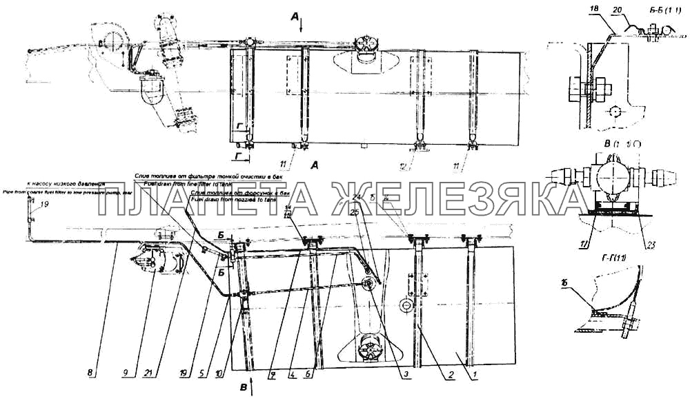 Установка топливного бака, ФГОТ и топливопроводов (53215) КамАЗ-65115