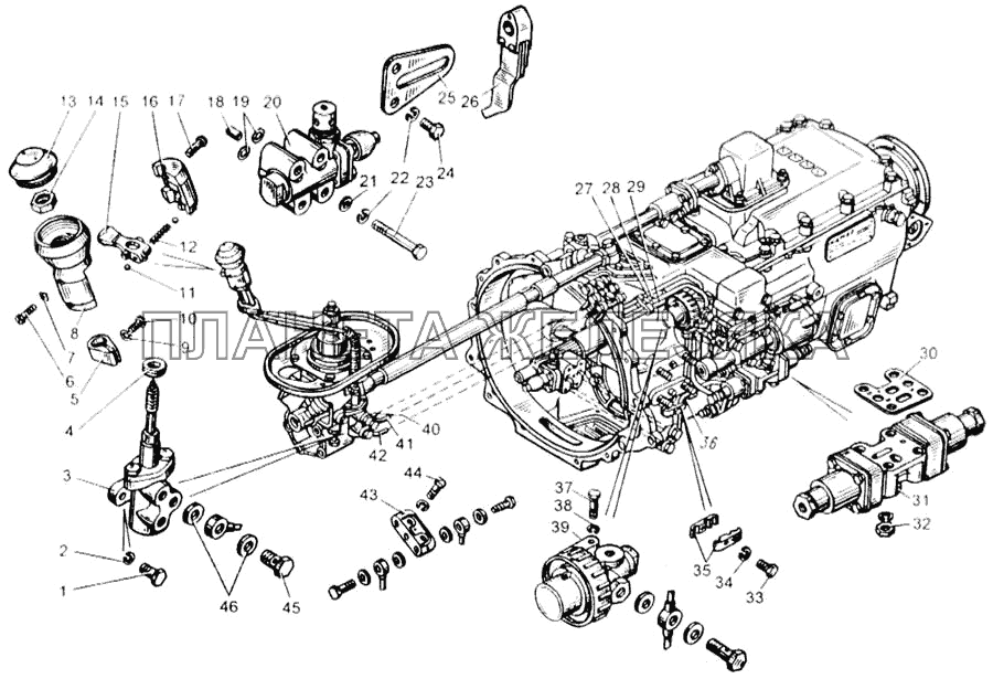 Привод управления механизмом переключения делителя передач КамАЗ-65115