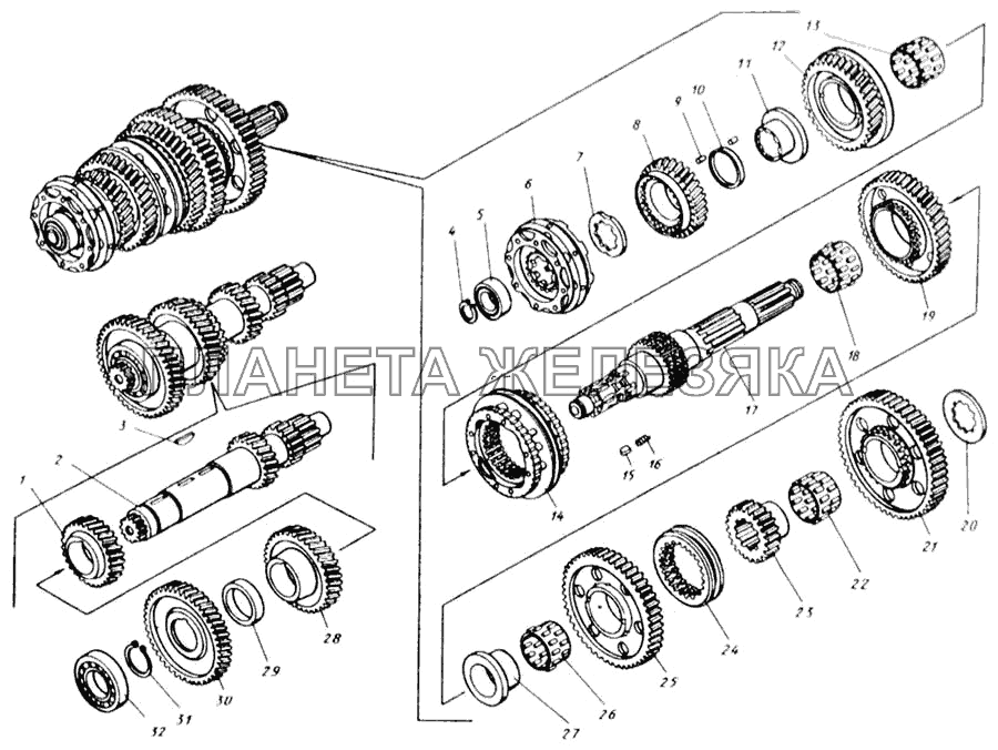 Валы и шестерни коробки передач КамАЗ-65115