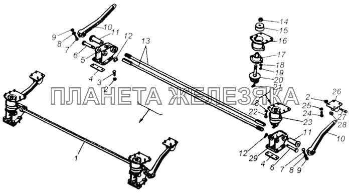 Установка кронштейнов и механизма уравновешивания кабины КамАЗ-65115