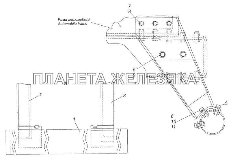 65111-2804003 Установка заднего буфера КамАЗ-65115 (Евро-3)