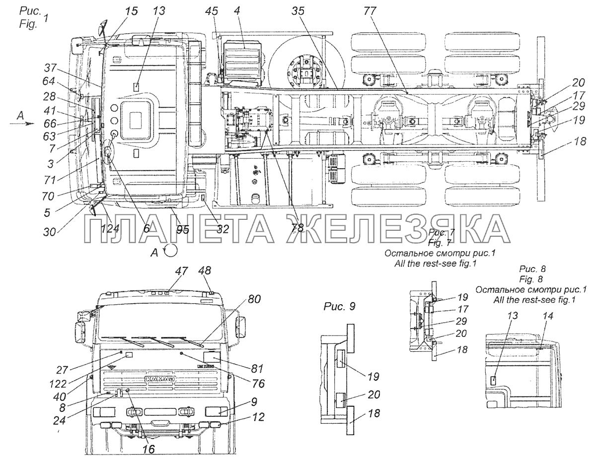 65115-3700011-28 Электрооборудование. Расположение на автомобиле КамАЗ-65115 (Евро-3)