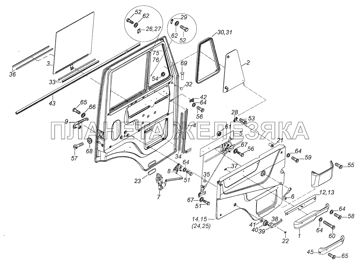 53205-6100005 Установка стекол и арматуры двери левой КамАЗ-65115 (Евро-3)