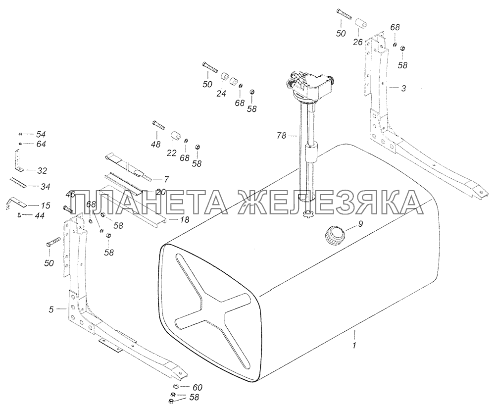 65116-1100030 Установка топливного бака КамАЗ-65115 (Евро-3)