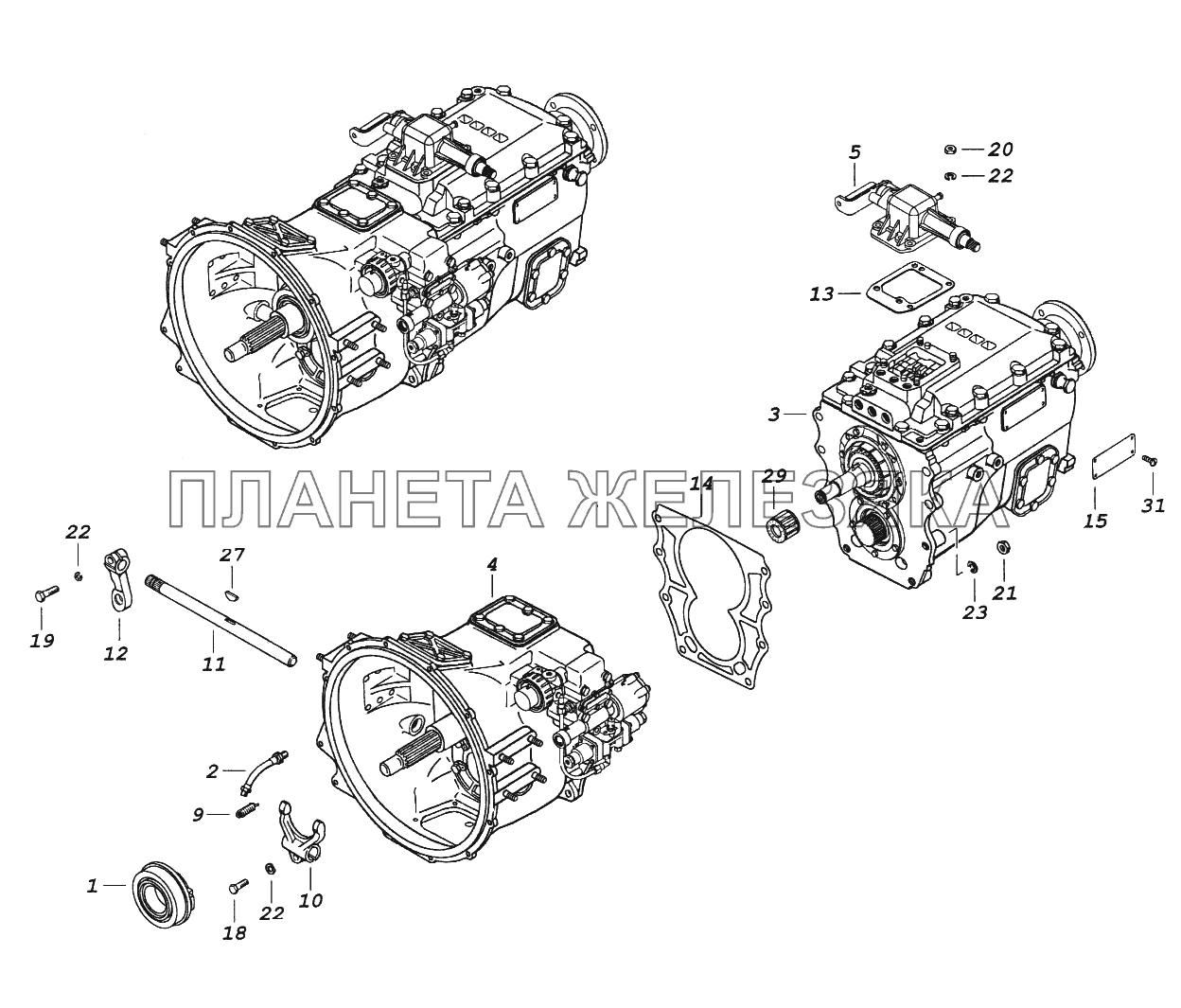 Коробка передач с делителем, управлением и деталями сцепления КамАЗ-65116