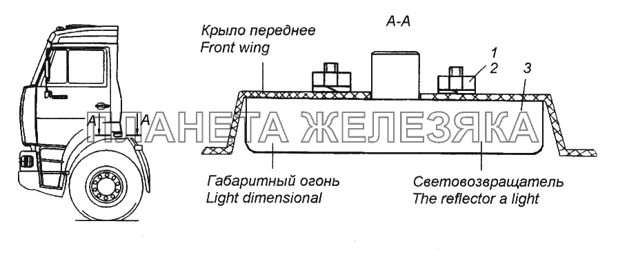 Установка габаритных боковых фонарей КамАЗ-65116