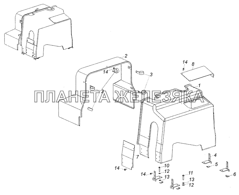 6520-5614200-40 Установка шумоизоляционного экрана над двигателем КамАЗ-6520 (Euro-4)