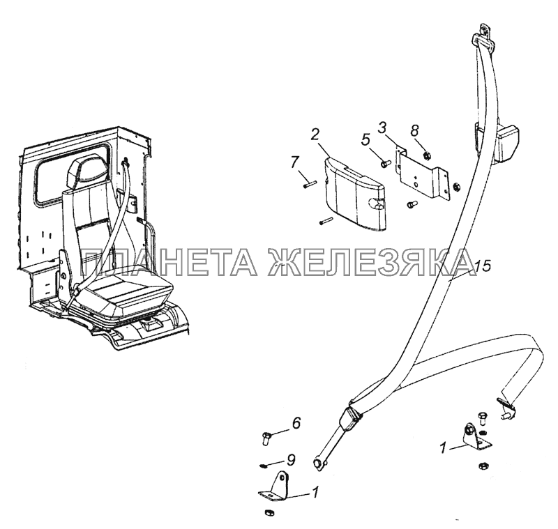 65115-8217005-01 Установка ремня безопасности водителя КамАЗ-6520 (Euro-4)