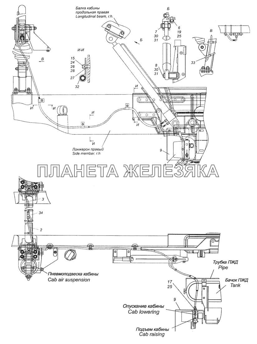 6520-5000079-50 Установка механизма опрокидывания кабины КамАЗ-6520 (Euro-4)