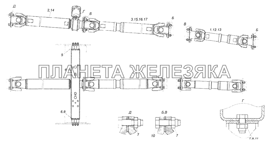 65201-2200001 Установка карданных валов КамАЗ-65201 Евро 2-3