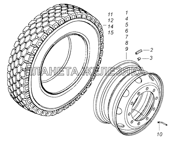 6460-3101711-70 Колесо 9,00x22,5 стальное с шиной КамАЗ-65201 Евро 2-3