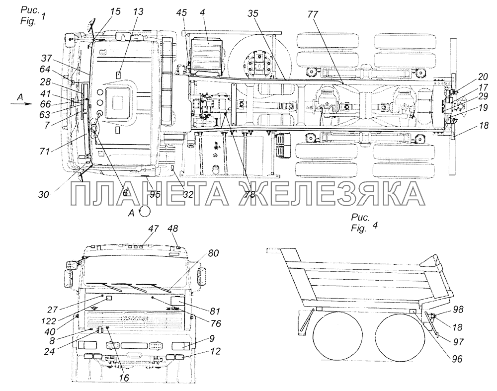 65201-3700001-22 Электрооборудование. Расположение на автомобиле КамАЗ-65201 Евро 2-3