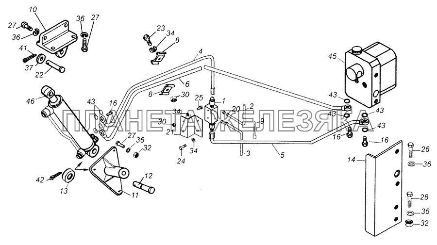 6520-5000079-70 Установка механизма опрокидывания кабины КамАЗ-65201 Евро 2-3