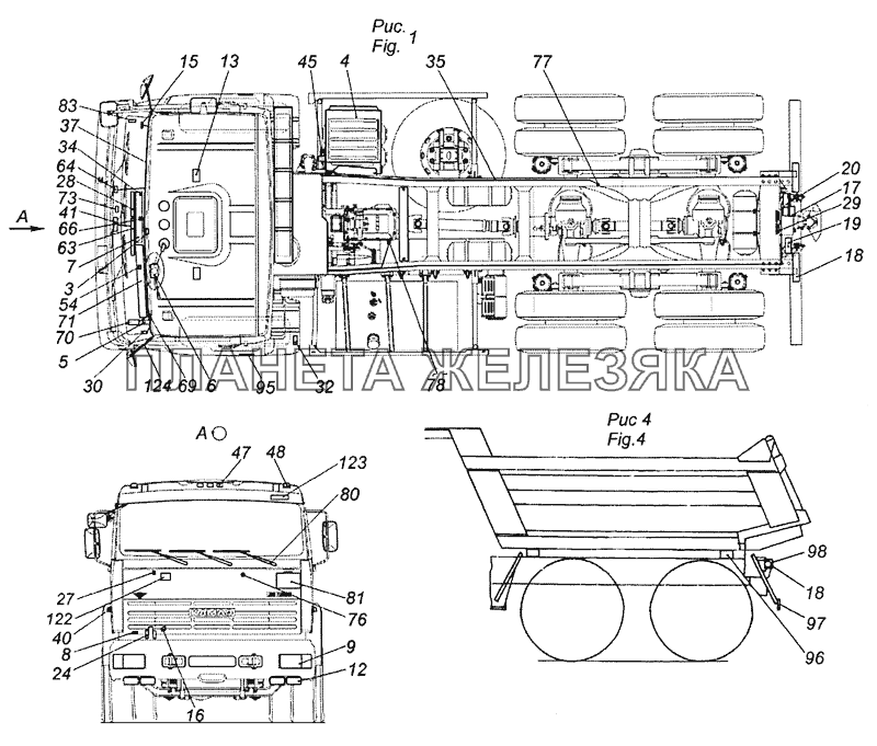 65225-3700001-42 Электрооборудование. Расположение на автомобиле КамАЗ-6522 (Евро-4)