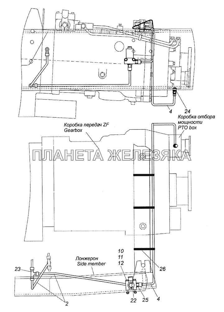 6520-4202006-60 Установка управления коробки отбора мощности КамАЗ-6522 (Евро-4)