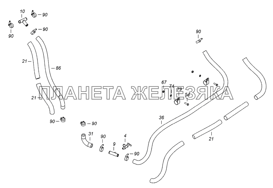 6520-8106003-92 Установка жидкостных рукавов КамАЗ-6522 (Евро-4)