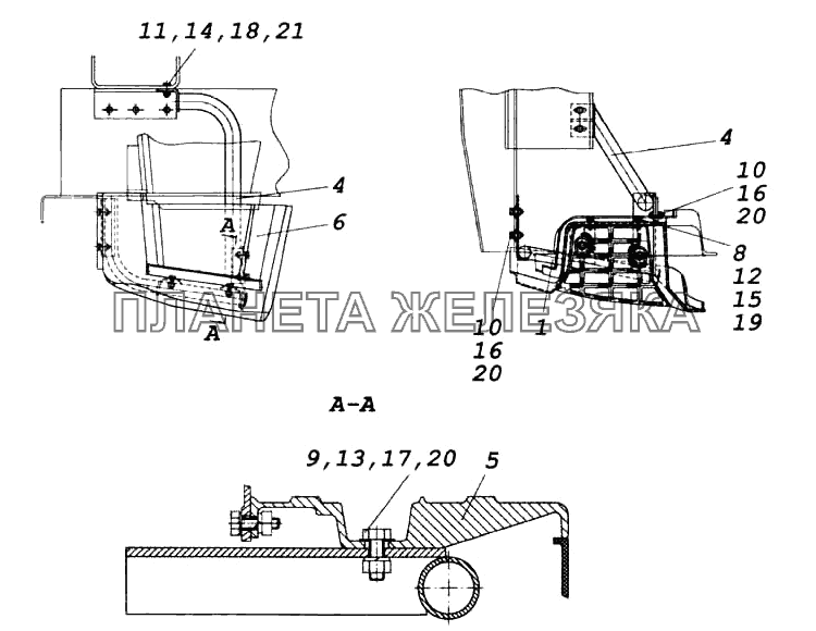 Установка нижней подножки правая/левая КамАЗ-6522