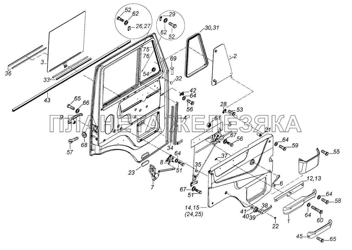 53205-6100005 Установка стекол и арматуры двери левой КамАЗ-65226