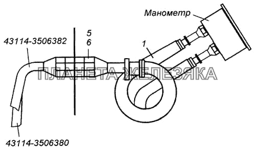 Установка трубопроводов к манометру КамАЗ-6540
