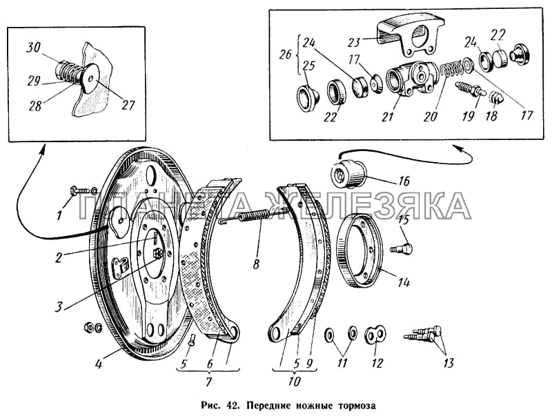 Передние ножные тормоза КАВЗ-685