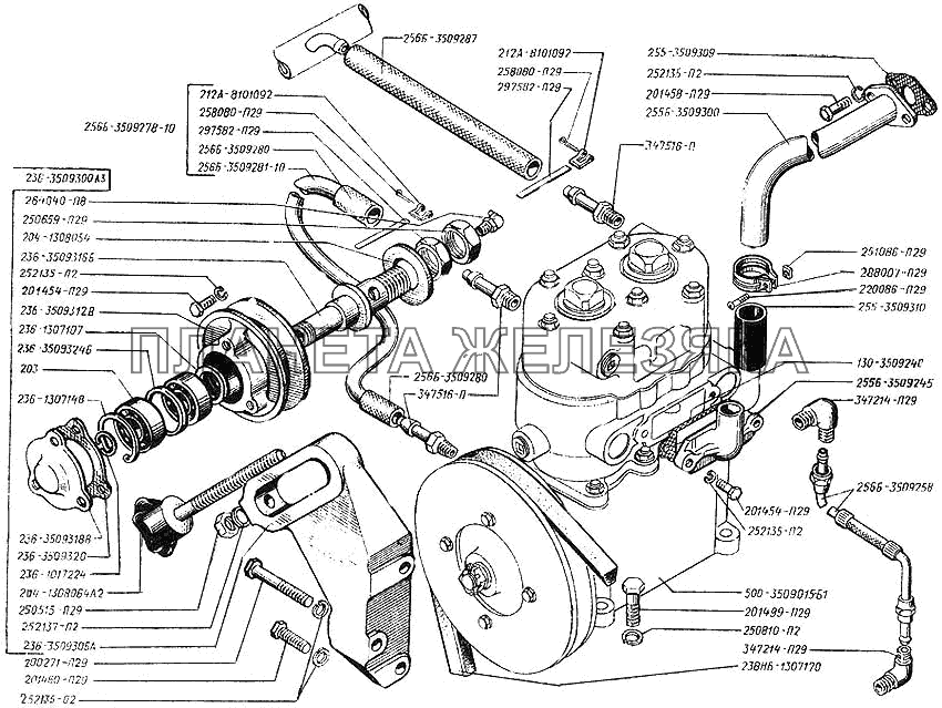 Установка и привод компрессора КрАЗ-250