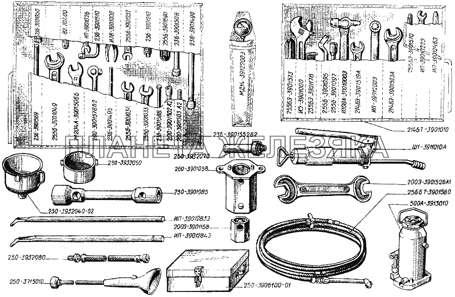 Раскладка инструмента в инструментальном ящике КрАЗ-250