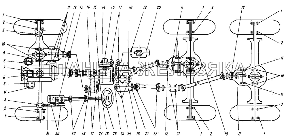 Схема расположения подшипников КрАЗ-255