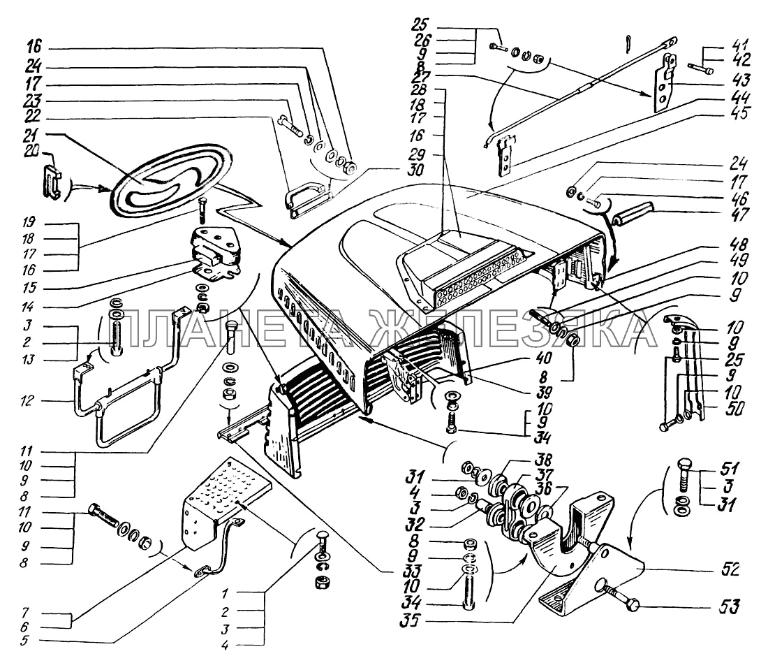 Облицовка радиатора и капот КрАЗ-6322 (шасси)