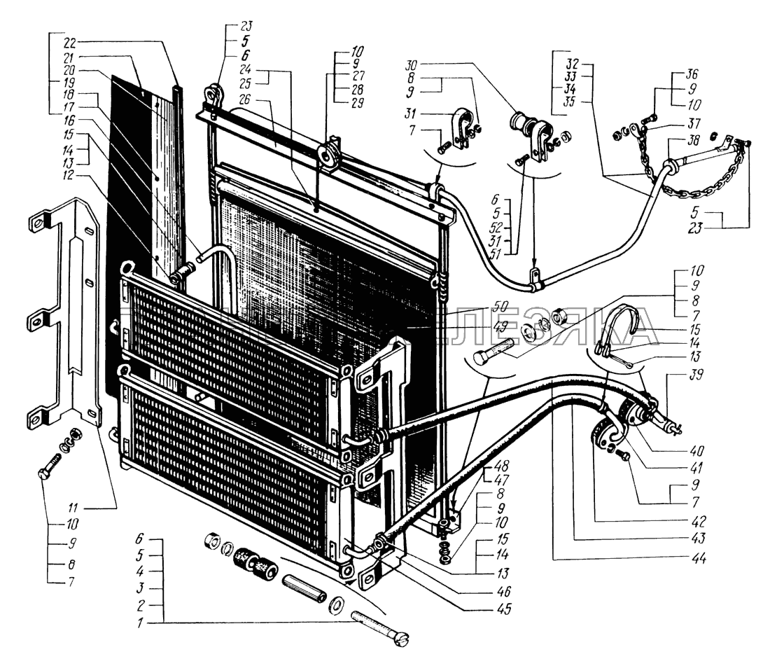 Шторка радиатора с масляными радиаторами и привод шторки КрАЗ-6446