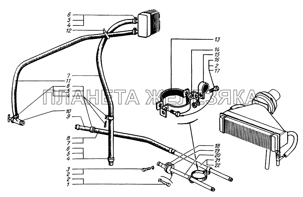 Трубопроводы системы отопления кабины КрАЗ-6322 (шасси)
