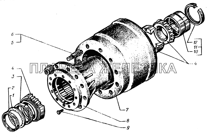 Ступица переднего колеса с тормозным барабаном КрАЗ-6443