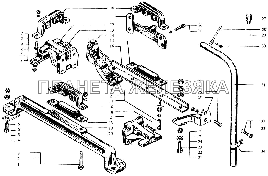 Крепление силового агрегата КрАЗ-6443 (каталог 2004 г)