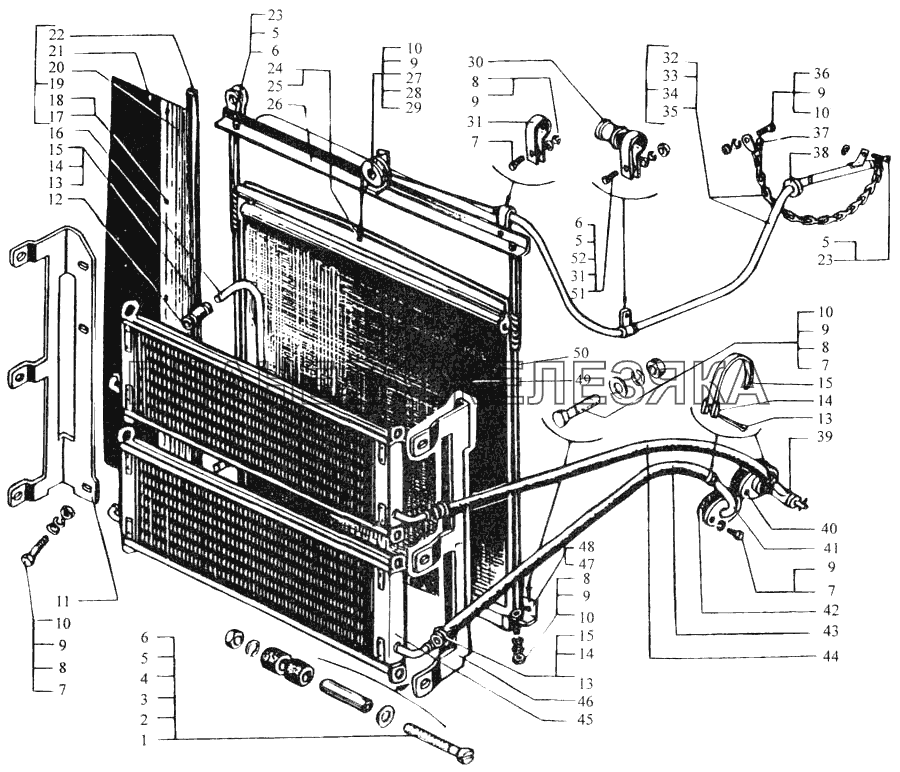 Шторка радиатора с масляными радиаторами и привод шторки КрАЗ-6443 (каталог 2004 г)