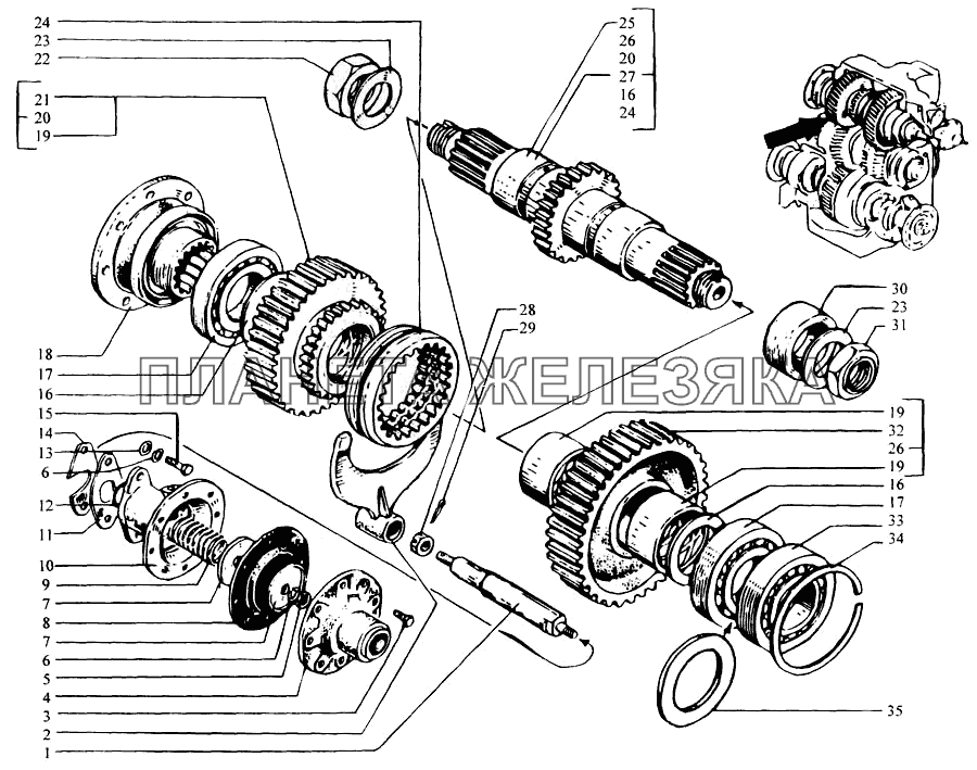 Вал первичный и шестерни КрАЗ-6443 (каталог 2004 г)