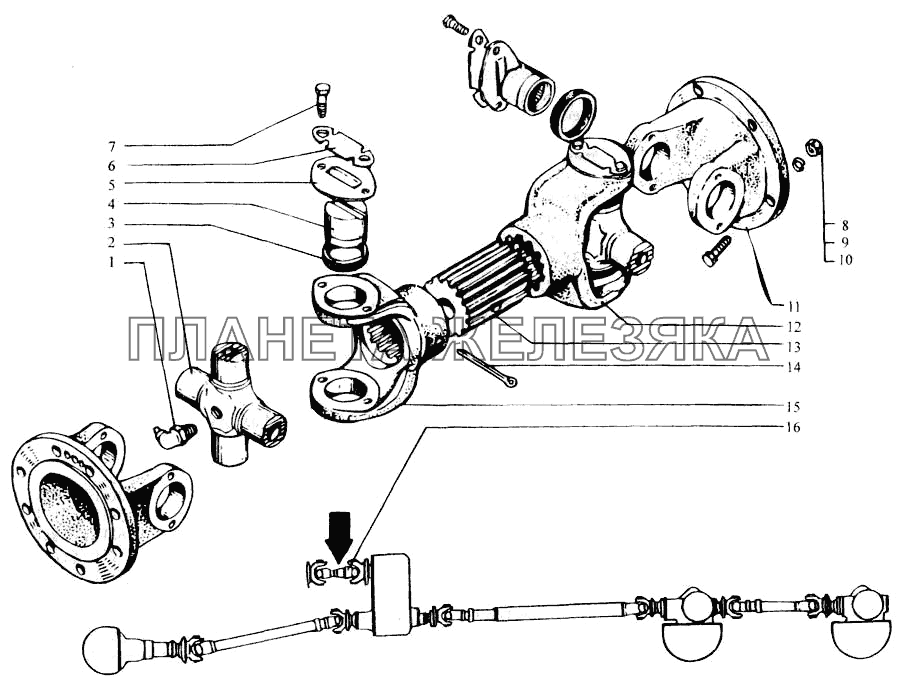 Вал карданный привода раздаточной коробки КрАЗ-6443 (каталог 2004 г)
