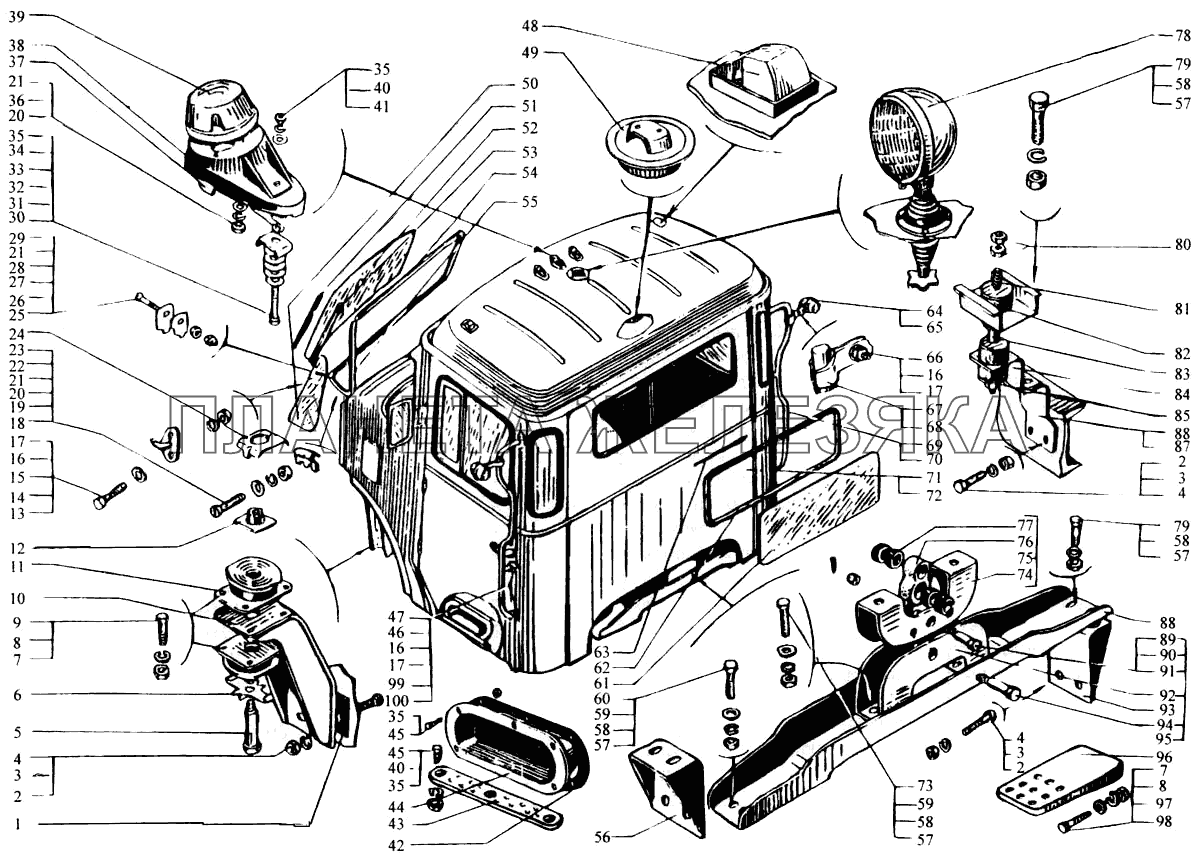 Кабина в сборе и крепление кабины КрАЗ-6443 (каталог 2004 г)