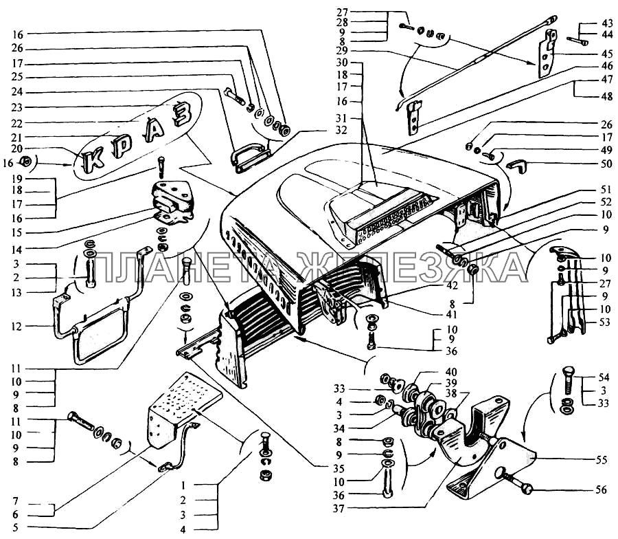 Облицовка радиатора. Капот КрАЗ-6443 (каталог 2004 г)