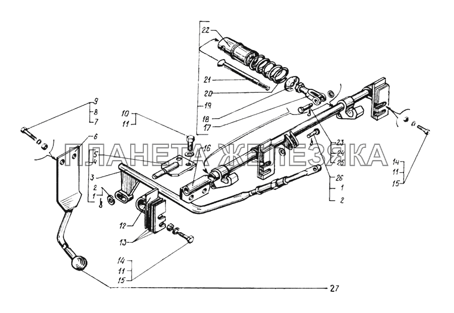 Запорный механизм заднего борта КрАЗ-65053-02