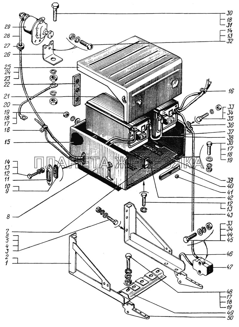 Аккумуляторные батареи и выключатель массы КрАЗ-65055