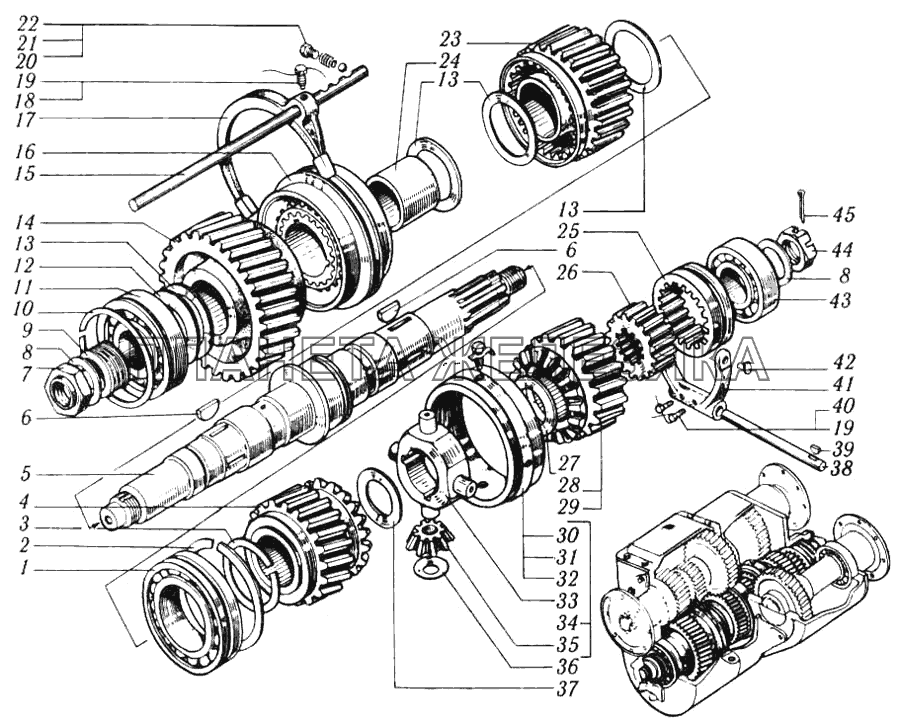 Вал промежуточный и шестерни КрАЗ-6510