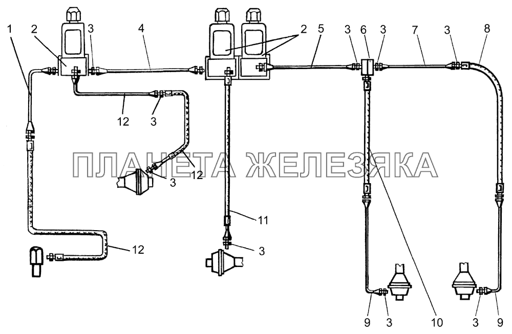 Воздухопровод блокировки дифференциалов мостов КрАЗ-7133С4