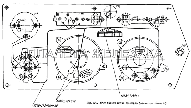 Жгут панели щитка приборов (схема подключения) ЛиАЗ 5256