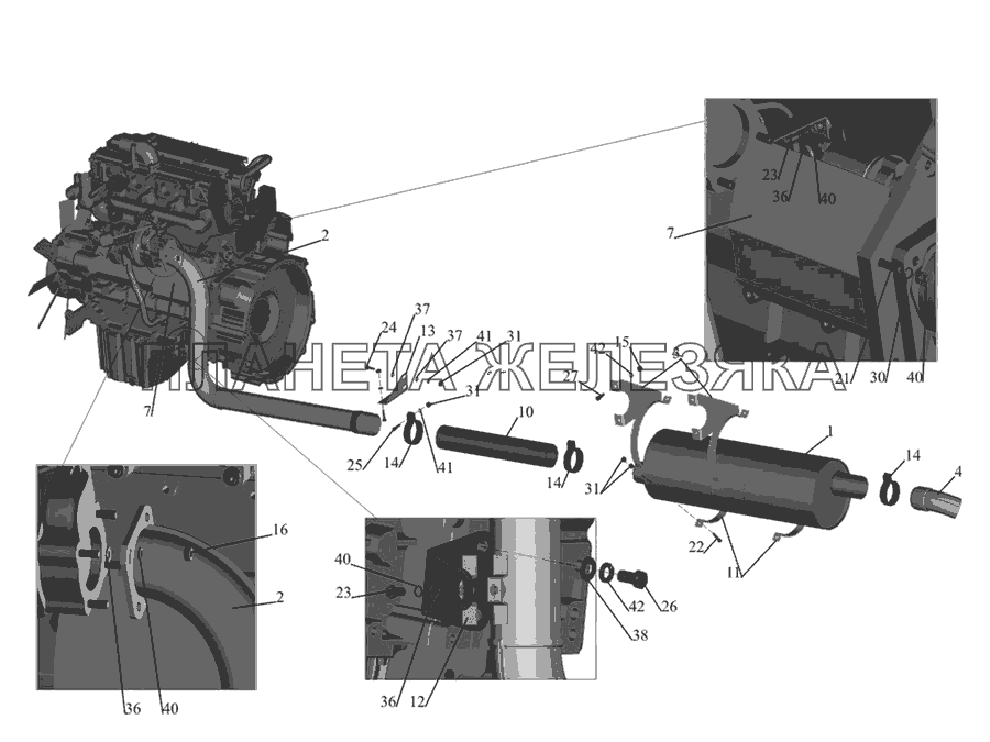 Установка системы выпуска газов 437030-1200001 МАЗ-437030 (Зубренок)