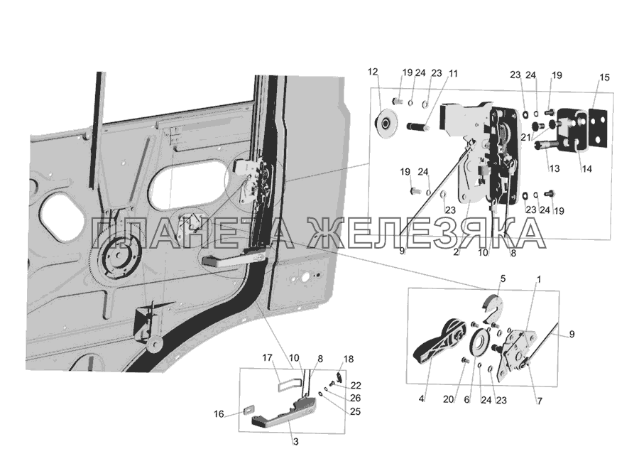 Установка наружной ручки и замка двери МАЗ-437030 (Зубренок)