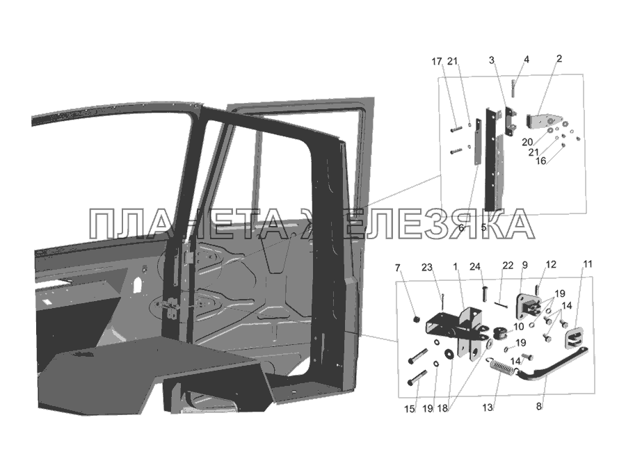 Установка ограничителя и петель двери МАЗ-437030 (Зубренок)