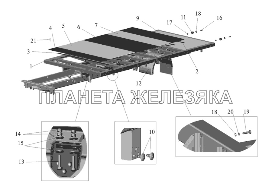 Установка основания, панелей настила, брызговиков МАЗ-437030 (Зубренок)