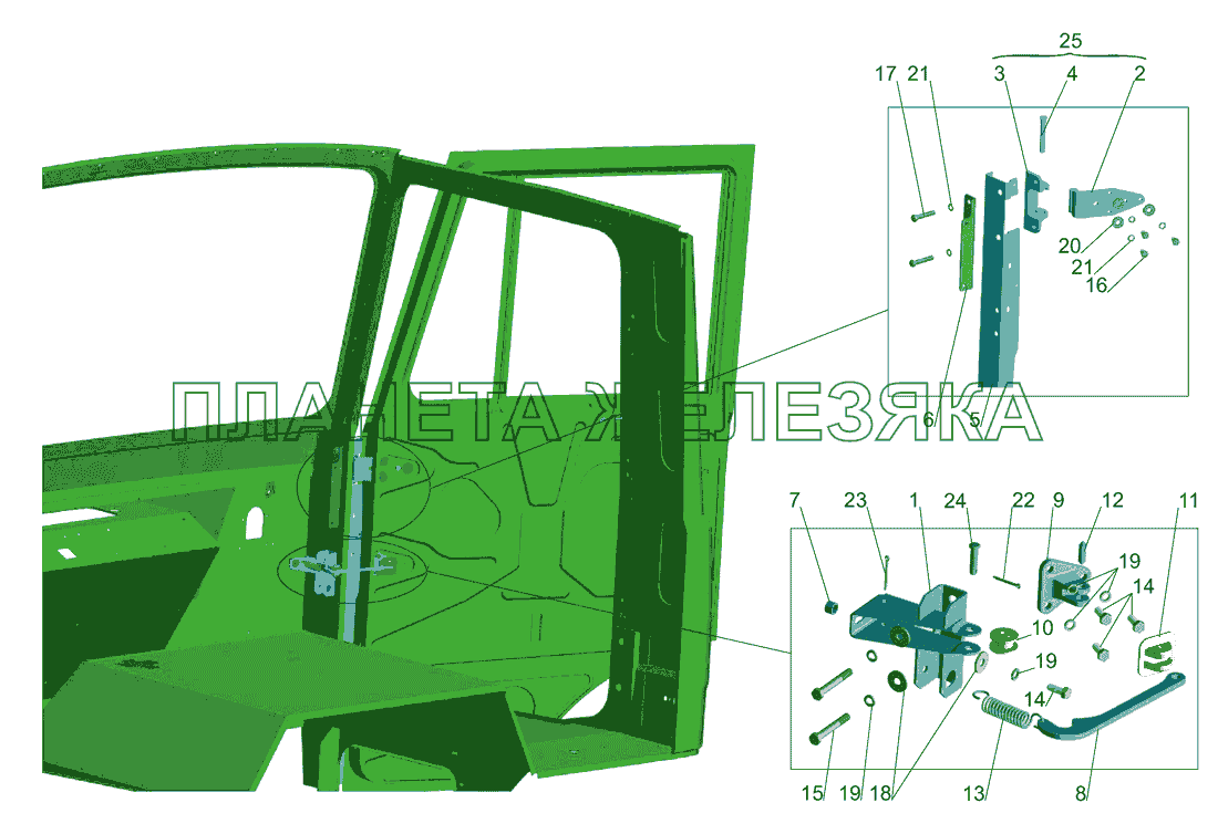 Установка  ограничителя и петель двери МАЗ-437040 (Зубренок)