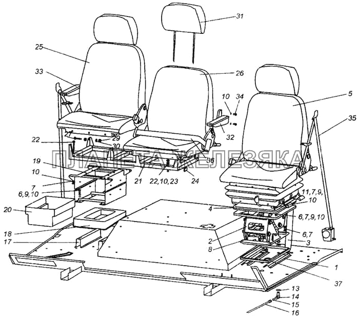 Установка и пневмопитание сидений МАЗ-437040 (Зубренок)